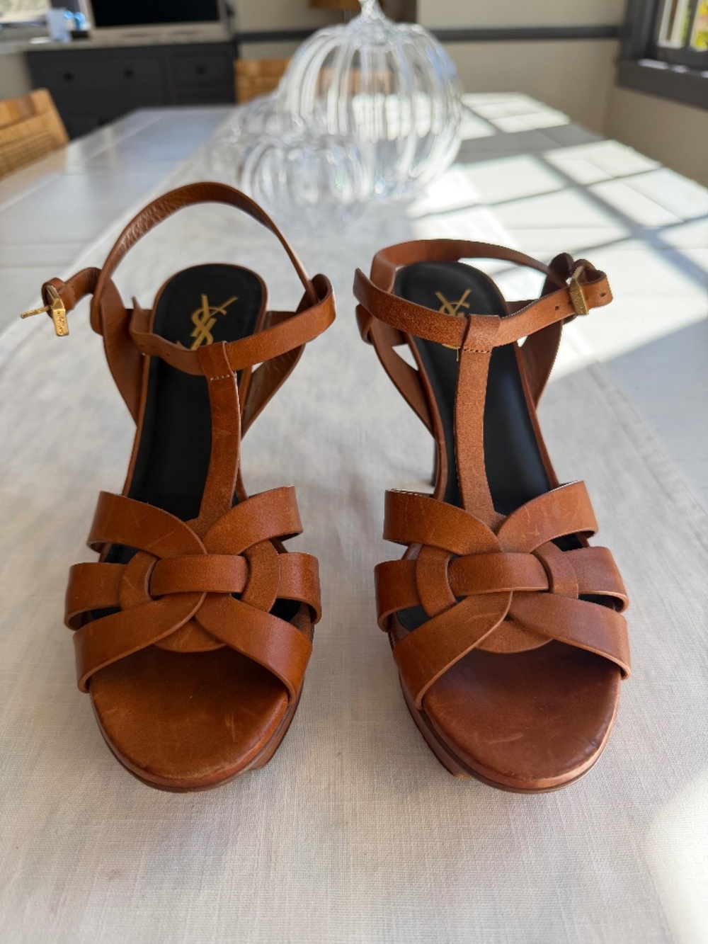 YSL Tribute heels, tan leather, size 39